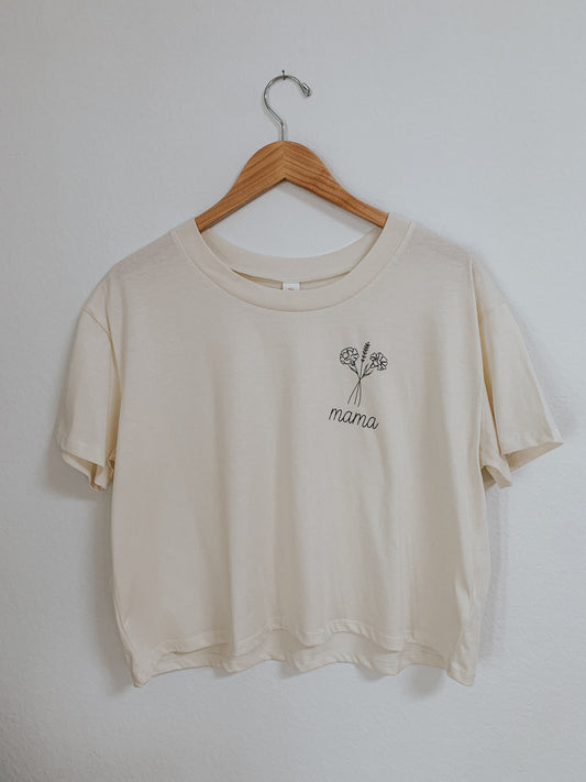 "Mama Carnation" Short Sleeve Cropped Tee- TAN